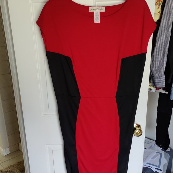 Black and red color block bodycon short sleeve dress 2x - Picture 1 of 4